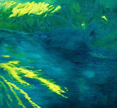 蓝色,水池,道路,夏威夷,毛伊岛,抽象,静水,仰视,天使,瀑布,丙烯酸树脂,油画
