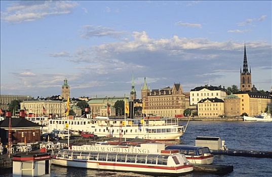 瑞典,斯德哥尔摩,老城,岛屿,市政厅,船
