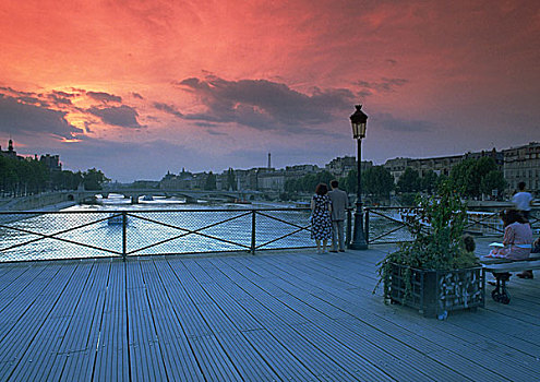 法国,巴黎,日落,上方,塞纳河,风景,艺术桥