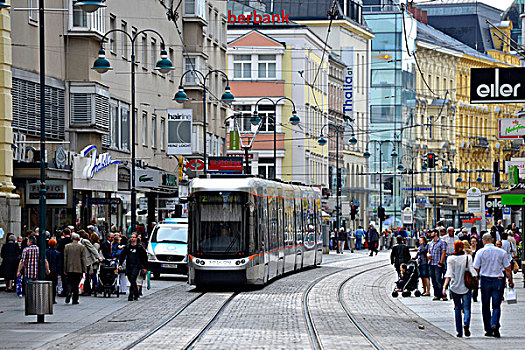 购物街,有轨电车,街道,林茨,上奥地利州,奥地利,欧洲