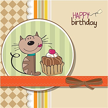 生日,贺卡,猫,等待,吃,蛋糕