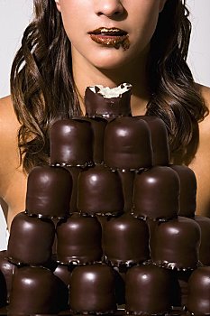 女人,吃,堆,巧克力