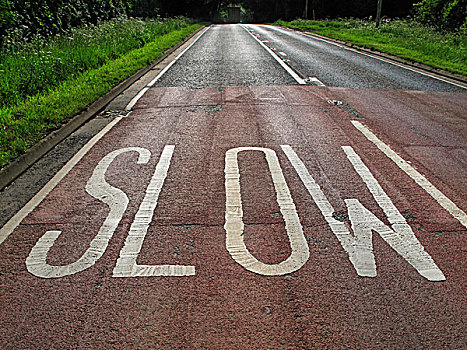 英格兰,沃里克郡,慢,警告标识,书写,表面,乡村,英国,道路