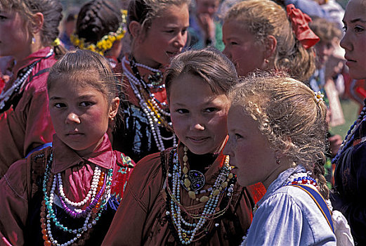 俄罗斯,西伯利亚,靠近,乌兰巴托,女孩,传统,老,服装