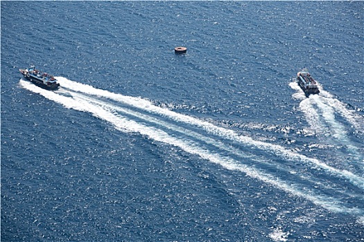 两个,小,渡轮,船,爱琴海,锡拉岛