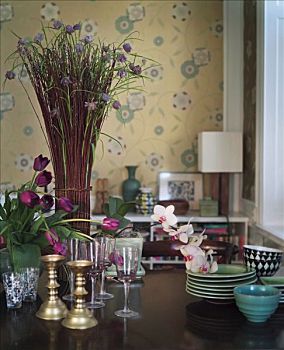 花,瓷器,桌子