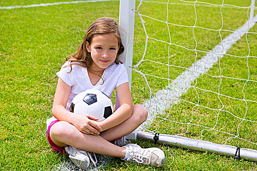 足球,儿童,女孩,放松,草地,草坪,球