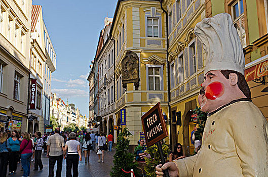 雕塑,烹饪,邀请,游客,餐馆,布拉格,捷克共和国,欧洲
