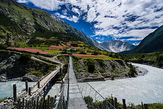 两个,桥,穿过,河,地区,尼泊尔,亚洲