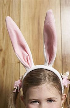 女孩,穿,兔子,耳