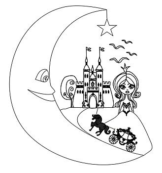 中世纪,城堡,公主,马车,月亮,手,插画