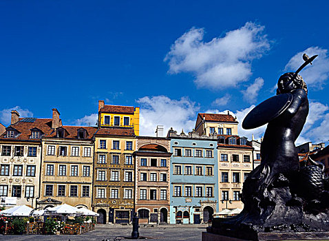 华沙,美人鱼,雕塑,市场,广场,老城,波兰