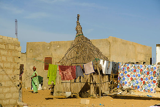 草屋,靠近,石头,房子,达喀尔,区域,塞内加尔,非洲