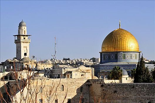 金色,穹顶,石头,晨光,寺庙,山,耶路撒冷,以色列,近东,东方