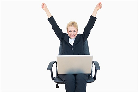 成功,职业女性,抬手,笔记本电脑