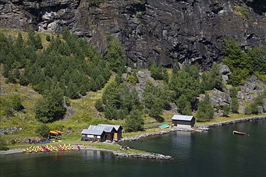 俯拍,独木舟,租赁,中心,峡湾,山谷,挪威