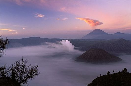 印度尼西亚,爪哇,日落,婆罗莫,火山,烟