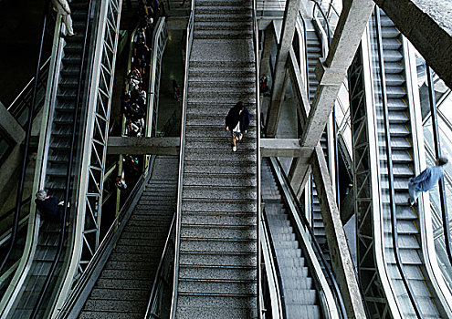 人,走,楼梯,扶梯,火车站,俯视