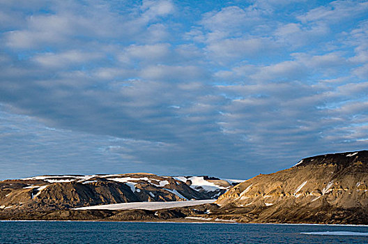 挪威,斯瓦尔巴群岛,斯匹次卑尔根岛,云,河流,上方,崎岖,结冰,风景