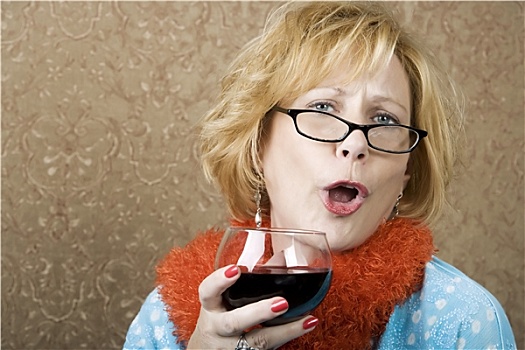 有趣,女人,喝,葡萄酒