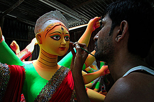 工匠,粘土,神像,印度教,女神,宗教节日,孟加拉,十月,2008年