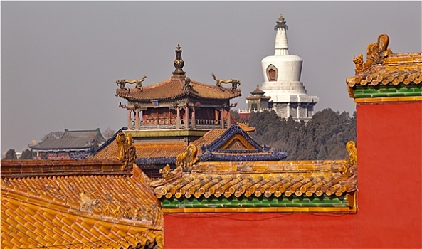 北海公园,佛塔,黄色,屋顶,故宫,宫殿,北京