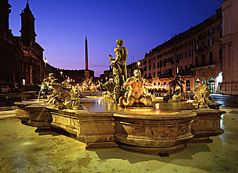 内图诺,喷泉,纳佛那广场,罗马,拉齐奥,意大利,欧洲