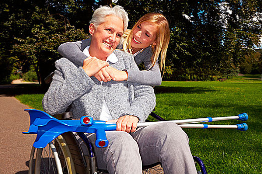 高兴,祖母,轮椅,孙,公园