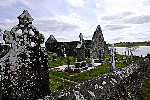 教堂,墓石,梅奥县,爱尔兰,欧洲