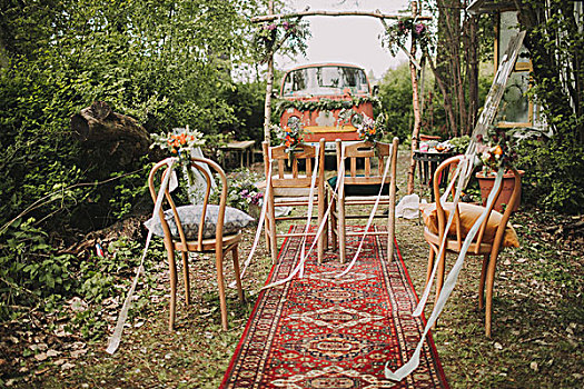 另类,婚礼,花园,装饰,准备,椅子,花饰,圣坛