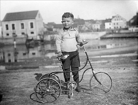 历史,照片,孩子,三轮车,20年代