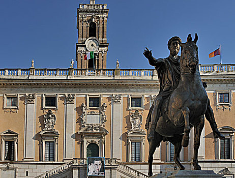 骑马,雕塑,广场,坎皮多利奥,罗马,拉齐奥,意大利,欧洲
