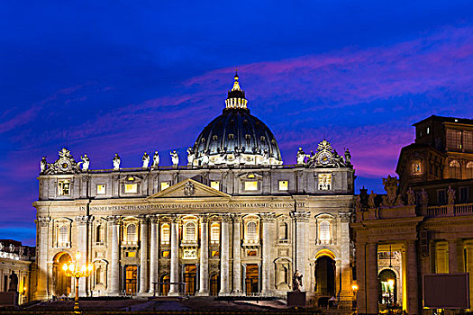 圣彼得大教堂,光亮,黄昏,梵蒂冈城,罗马,意大利