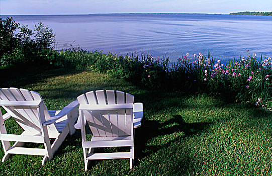 两个,椅子,海滩,湖,安大略省,加拿大