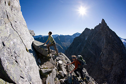 攀登者,途中,向上,阿尔卑斯山,提洛尔,奥地利
