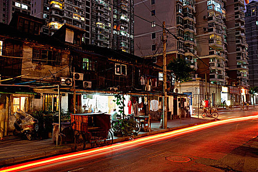 公寓楼,夜晚,上海,中国