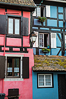 彩色,半木结构房屋,贝格海姆,阿尔萨斯,法国,欧洲