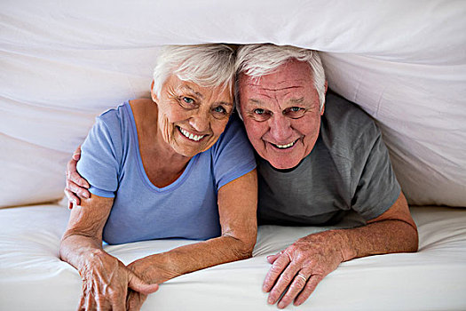 头像,高兴,老年,夫妻,毯子,床,卧室