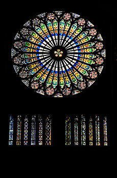 圆花窗,西部,内景,斯特拉斯堡,大教堂,圣母教堂,阿尔萨斯,法国,欧洲