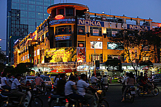 摩托车,交通,正面,百货公司,胡志明市,越南