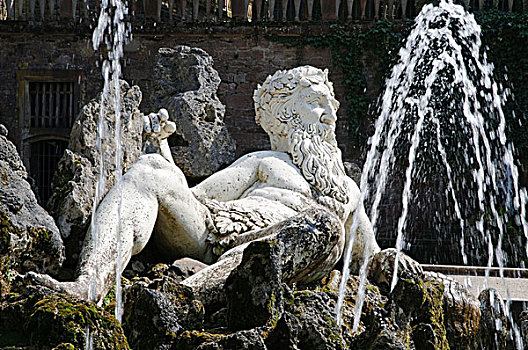 喷泉,城堡花园,城堡,海德堡,巴登符腾堡,德国,欧洲