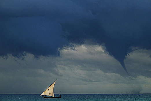 坦桑尼亚,桑给巴尔岛,传统,帆船,青绿色,印度洋,风暴,进入,背景