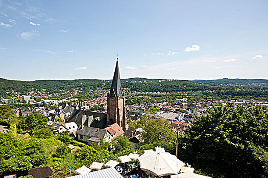 风景,玛利恩教堂,教堂,马尔堡,黑森州,德国,欧洲