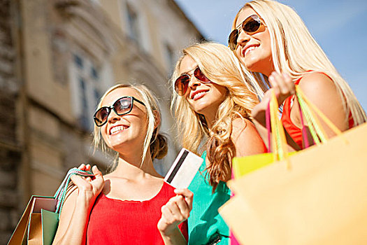 销售,旅游,高兴,人,概念,美女,金发,女人,购物袋