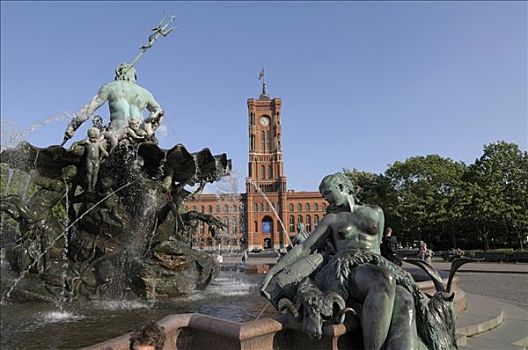 市政厅,红色,喷泉,柏林,德国,欧洲
