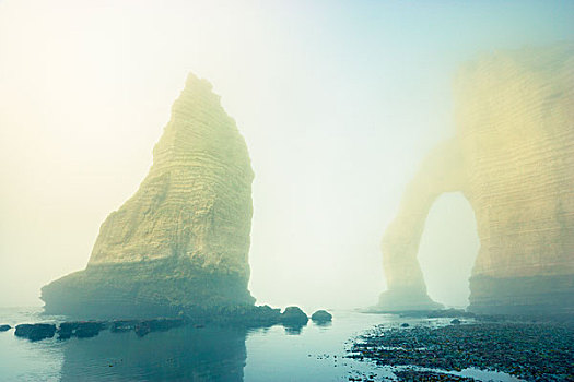 自然,拱形,海洋,一堆,雾气,埃特塔尔,诺曼底,法国