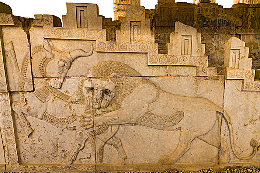 猎捕,狮子,浮雕,阿帕达纳宫,波斯波利斯,法尔斯,伊朗,亚洲