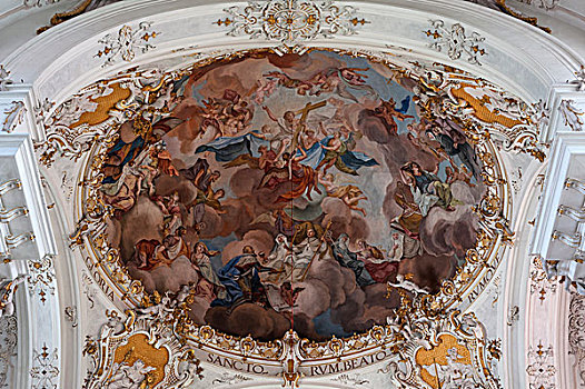 天花板,壁画,巴洛克,上巴伐利亚,德国,欧洲