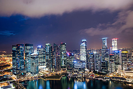 天际线,夜晚,新加坡