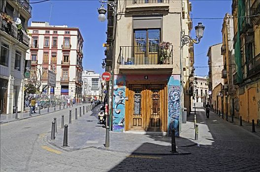涂绘,房子,道路,涂鸦,村镇,卡门,地区,瓦伦西亚,西班牙,欧洲